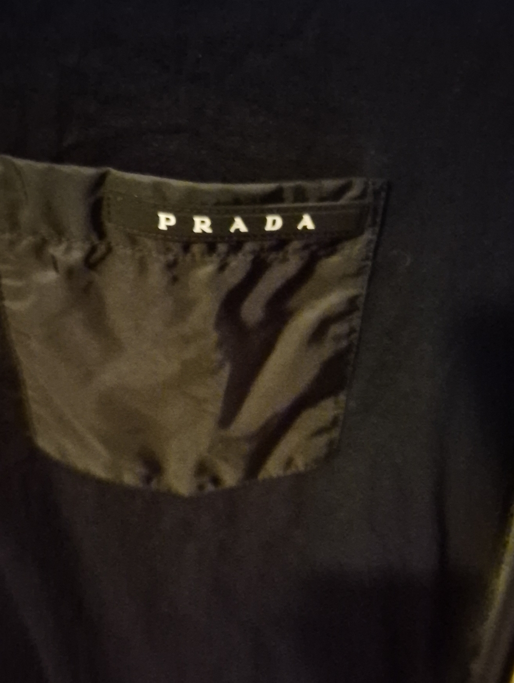 Prada Black V-Neck T-Shirt with Satin Pocket - Picture 3 of 4